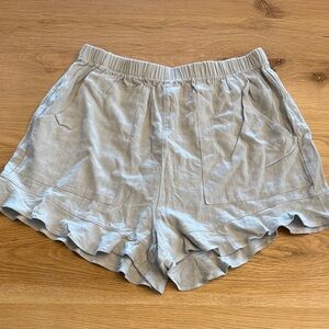 Women's Blue Gray Ruffle Hem Shorts
